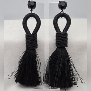✨2/$10✨ H&M Black Tassel Fringe Large Statement Dangle Earrings 4.5”